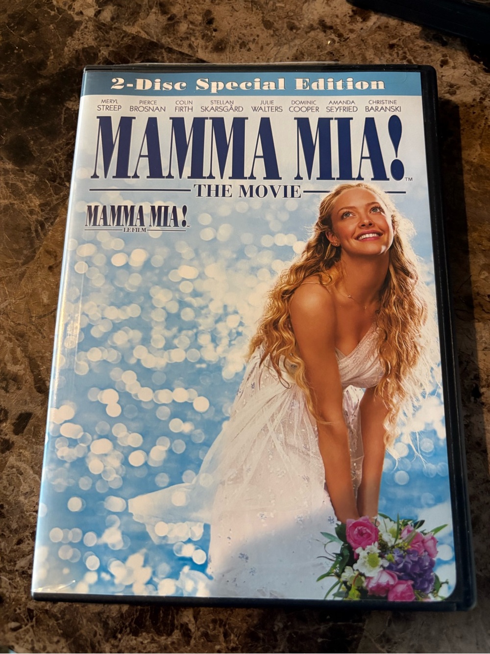 Universal Mamma Mia! DVD Back Cover - Blue & White